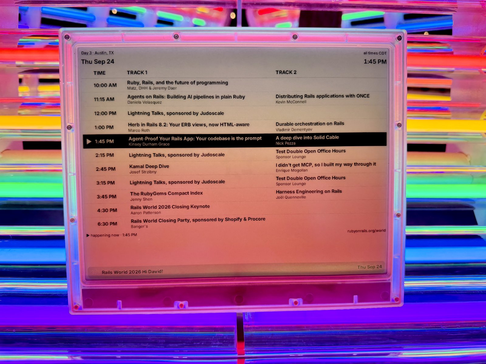 TRMNL X with conference schedule plugin